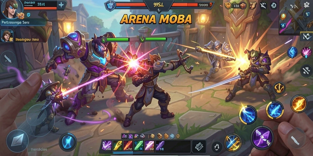 Screenshot gameplay seru 99SLL dalam pertarungan MOBA.