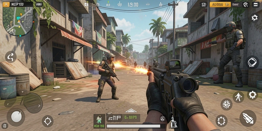 Tampilan gameplay KPK100 dengan aksi tembak-menembak yang seru.