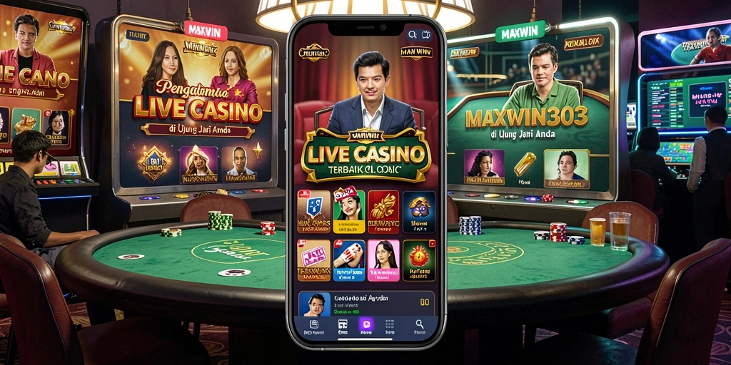 Screenshot gameplay MAXWIN303 menampilkan dealer professional dan suasana permainan yang nyata.