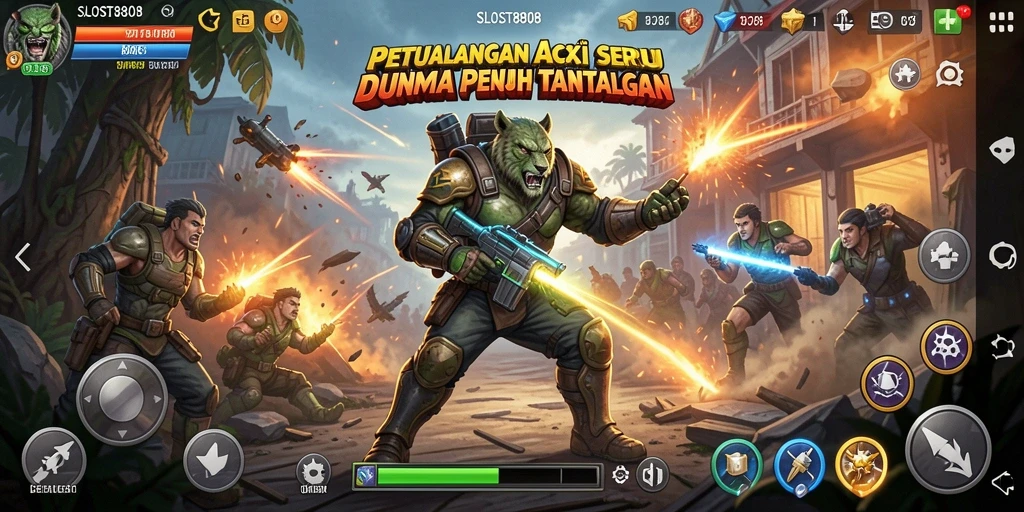 Tampilan penuh aksi dalam SLOST8808 dengan karakter berjuang.