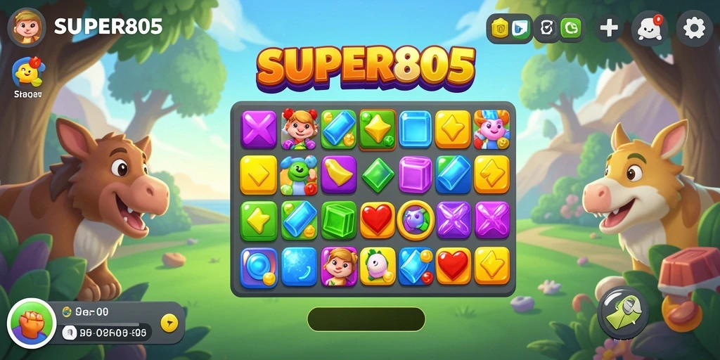 Tampilan gameplay SUPER805 yang penuh warna dan seru.