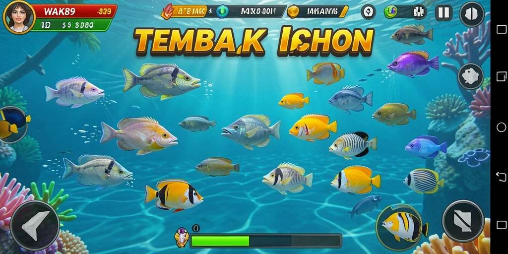 Tampilan gameplay <strong>WAK89</strong> yang menarik dengan banyak ikan berwarna-warni.